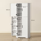 Buffet haut cuisine, armoire de cuisine, 4 portes, 10 niches, 8 porte-épices et étagères réglables, 60x35x162cm, blanc-2