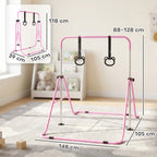 Barre de gymnastique pour enfants, barre horizontale pliable à hauteur réglable avec anneaux de gymnastique, rose-2