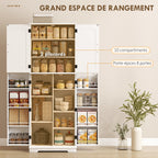 Buffet haut cuisine, armoire de cuisine, 4 portes, 10 niches, 8 porte-épices et étagères réglables, 60x35x162cm, blanc-3