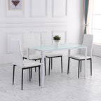 Lot de 4 chaises de salle à manger chaises de cuisine avec dossier haut pieds en métal et tissu en lin 41x50x97cm blanc-6