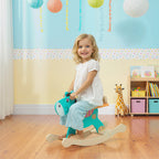 Cheval à bascule pour enfants, âne jouet à bascule bébé en bois avec guidon et base stable, 59 x 27 x 43 cm, vert foncé-9