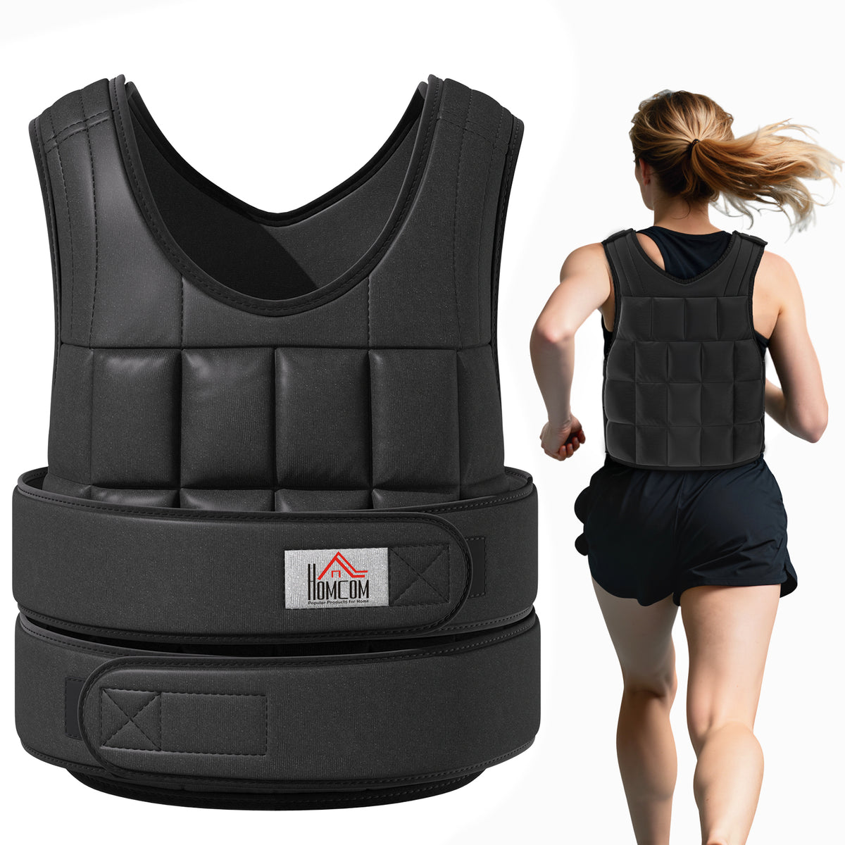 Gilet Lesté Réglable Veste Lestée 20 Kg Max. Poids Amovibles Entrainement Musculation Exercice Boxe Oxford Noir-0