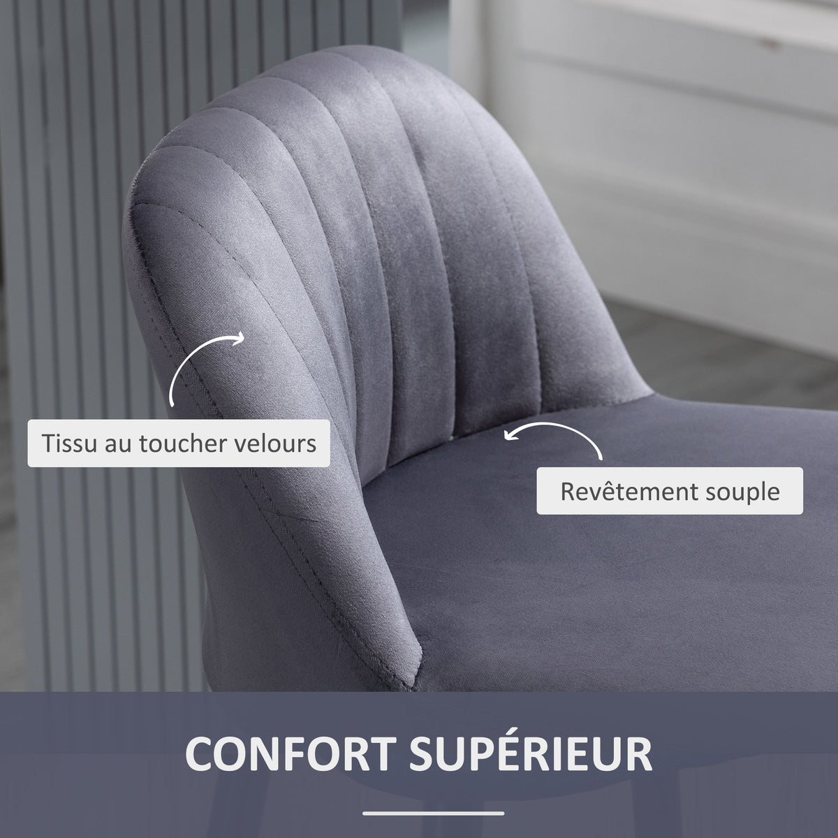 Lot de 2 tabourets de bar design contemporain avec repose-pieds hauteur réglable et pivotant gris-6