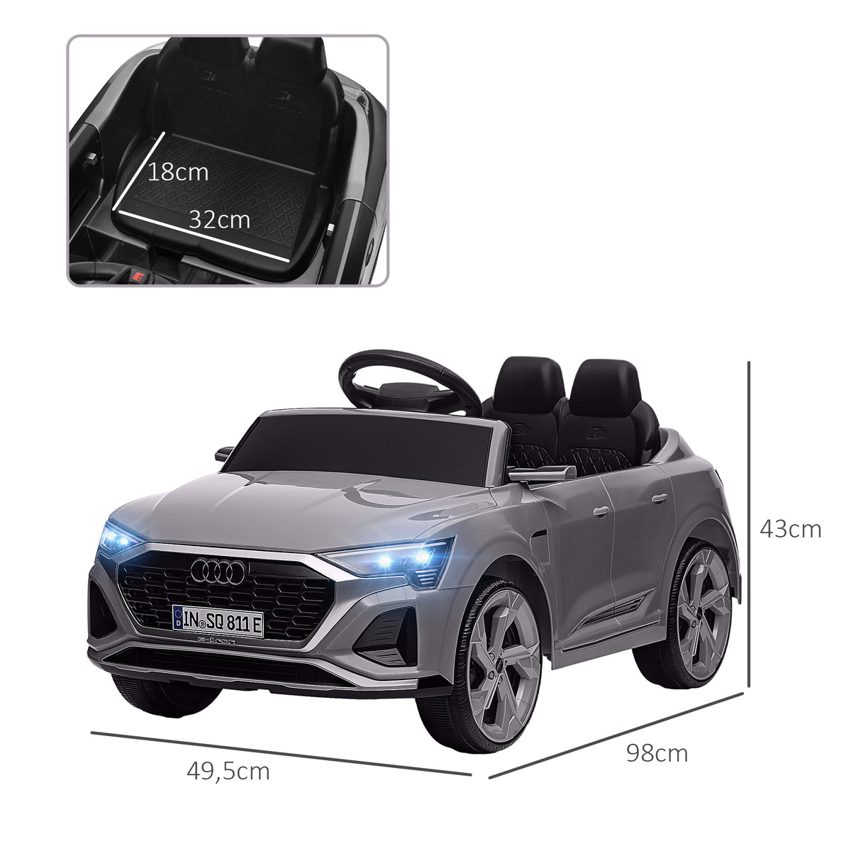 Voiture électrique pour enfants Licence Audi Q8 e-tron Sportback 12V télécommande, phares, musique, klaxon, 3-4 ans Gris-2