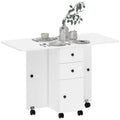 Table de cuisine pliable table à manger pliante 2 plateaux rabattables avec 2 tiroirs 1 placard blanc-0