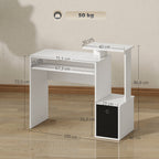 Bureau Informatique multimédia étagères Tablette Clavier Panier Noir Panneaux Particules Blanc-2