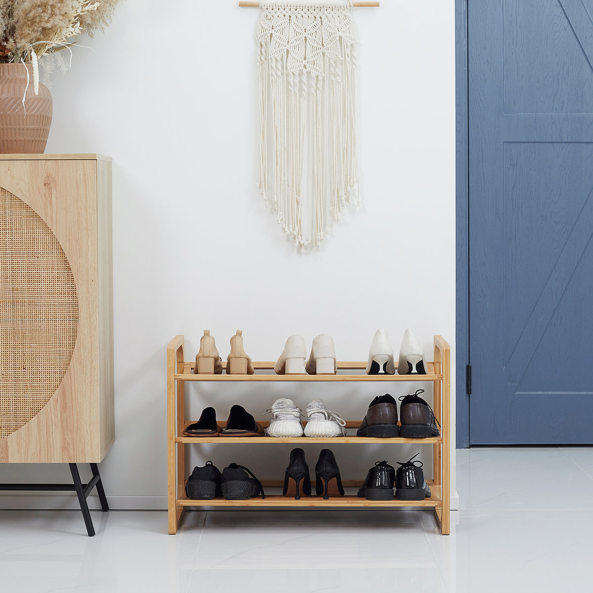 Étagère à chaussures à 3 niveaux porte-chaussures en bambou 9 paires de chaussures 76 x 33 x 51 cm naturel-9