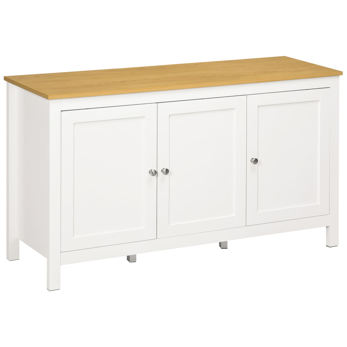 Buffet meuble de rangement avec 3 portes 2 étagères réglables plateau aspect bois clair 120 x 40 x 70 cm blanc-0