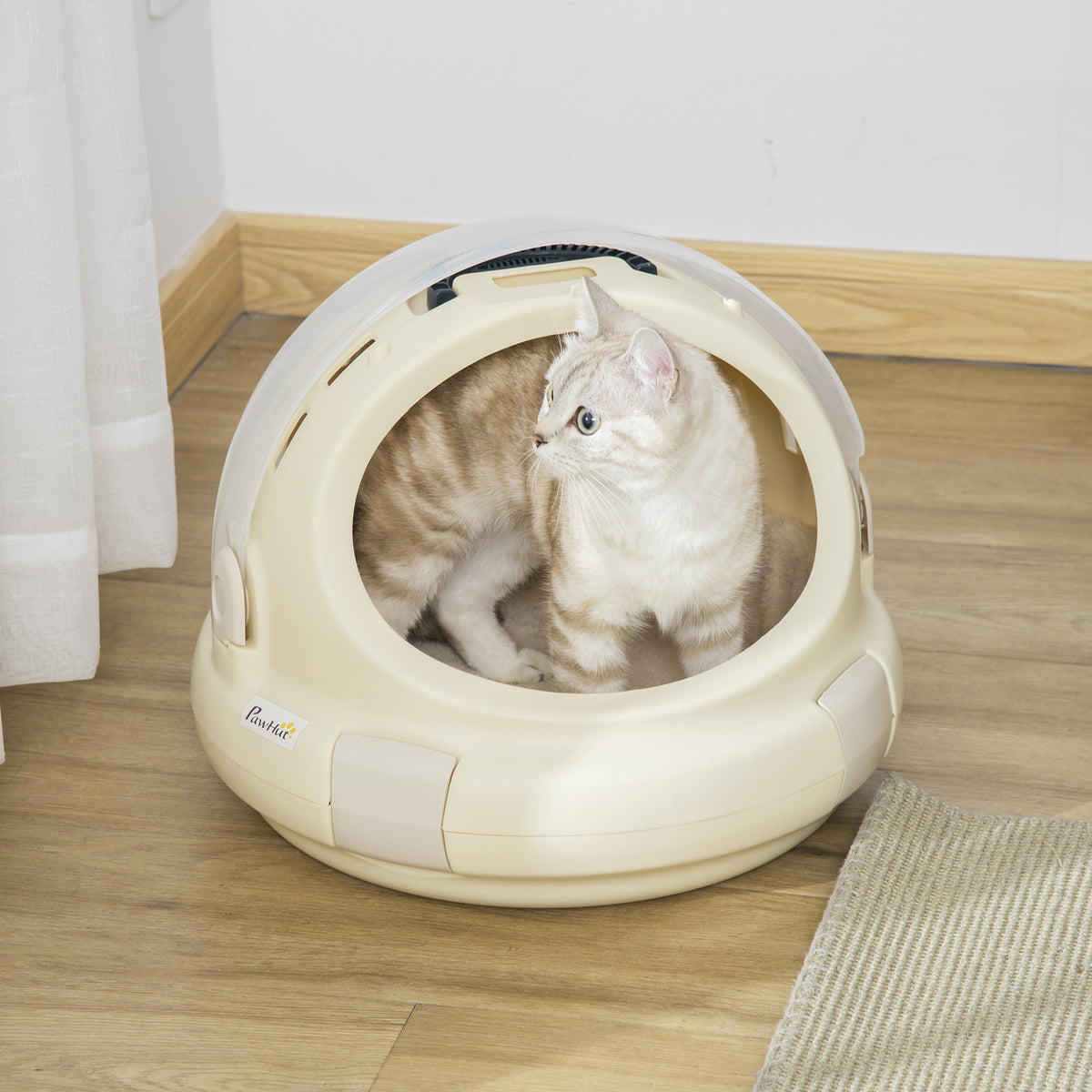 Caisse de transport niche pour chat maison pour chat portable panier lavable coussin amovible beige-1