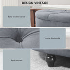 Pouf de Rangement Coffre 2 en 1 - Pouf capitonné Demi-Cercle - Pieds Bois hévéa Noir revêtement Velours Bleu-5