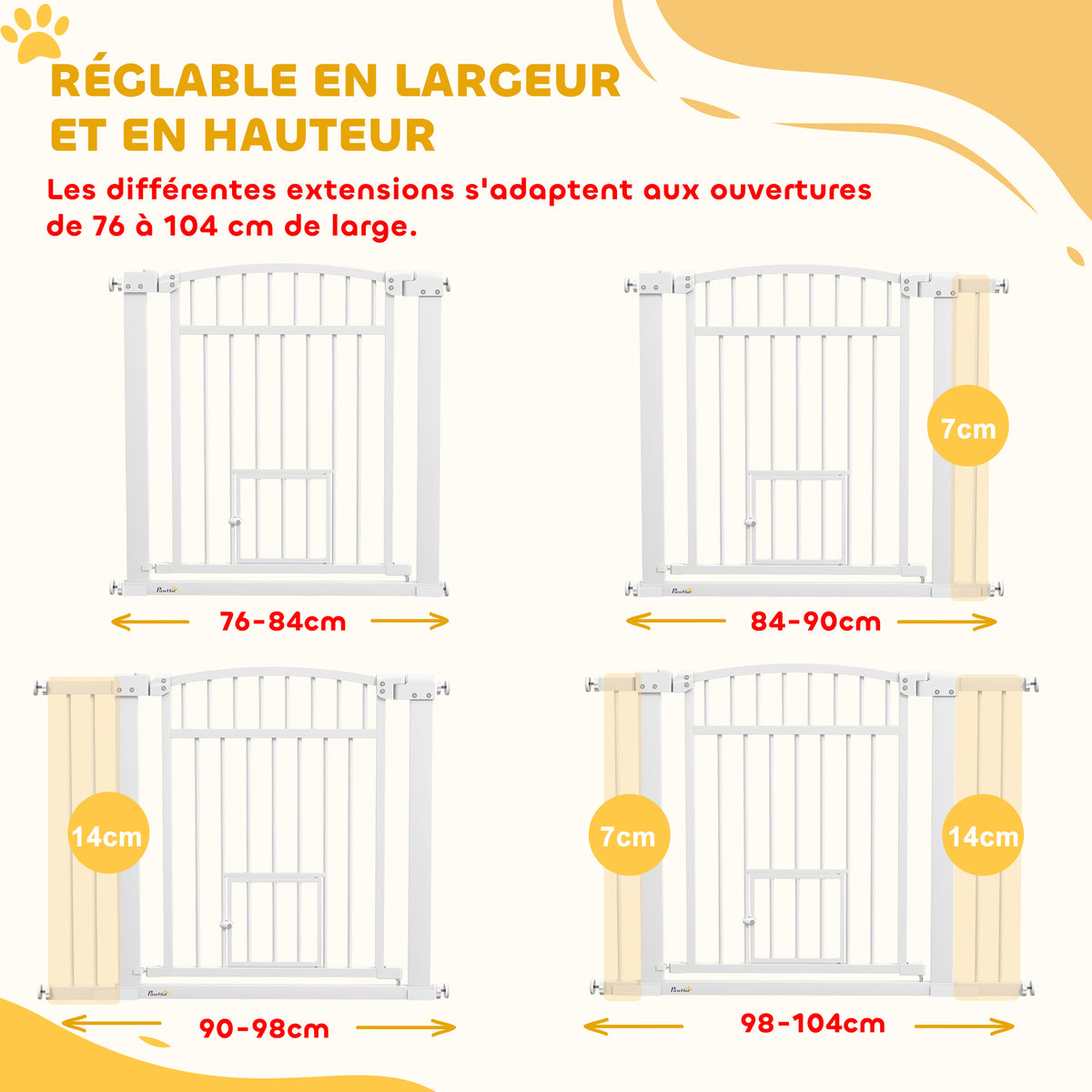 Barrière de sécurité chien système de double verrouillage montage par pression ou perçage largeur 76-104 cm blanc-3