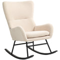 Fauteuil à bascule, chaise à bascule, avec assise de 10 cm d'épaisseur, pieds incurvés en acier, beige et noir-0