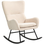 Fauteuil à bascule, chaise à bascule, avec assise de 10 cm d'épaisseur, pieds incurvés en acier, beige et noir-0