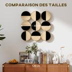 Décoration murale en métal, sculpture murale en métal, design unique à plusieurs disques, 60 x 60 cm, naturel et noir-6