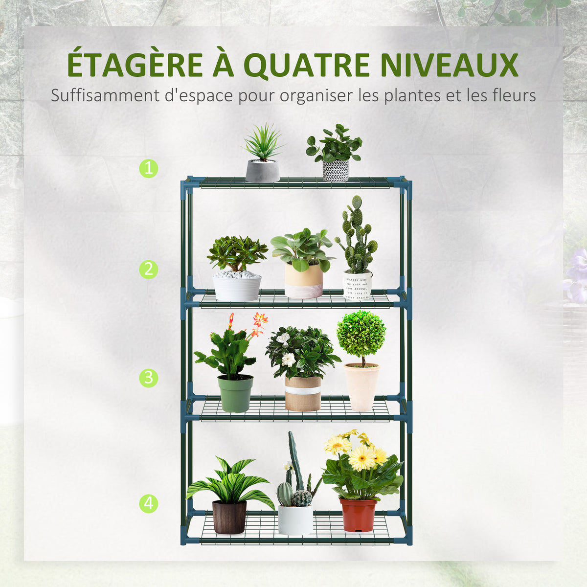 Lot de 2 Étagères à Fleurs en acier 4 Niveaux Intérieur et Extérieur, support de plantes 70 x 27 x 110 cm, vert-4