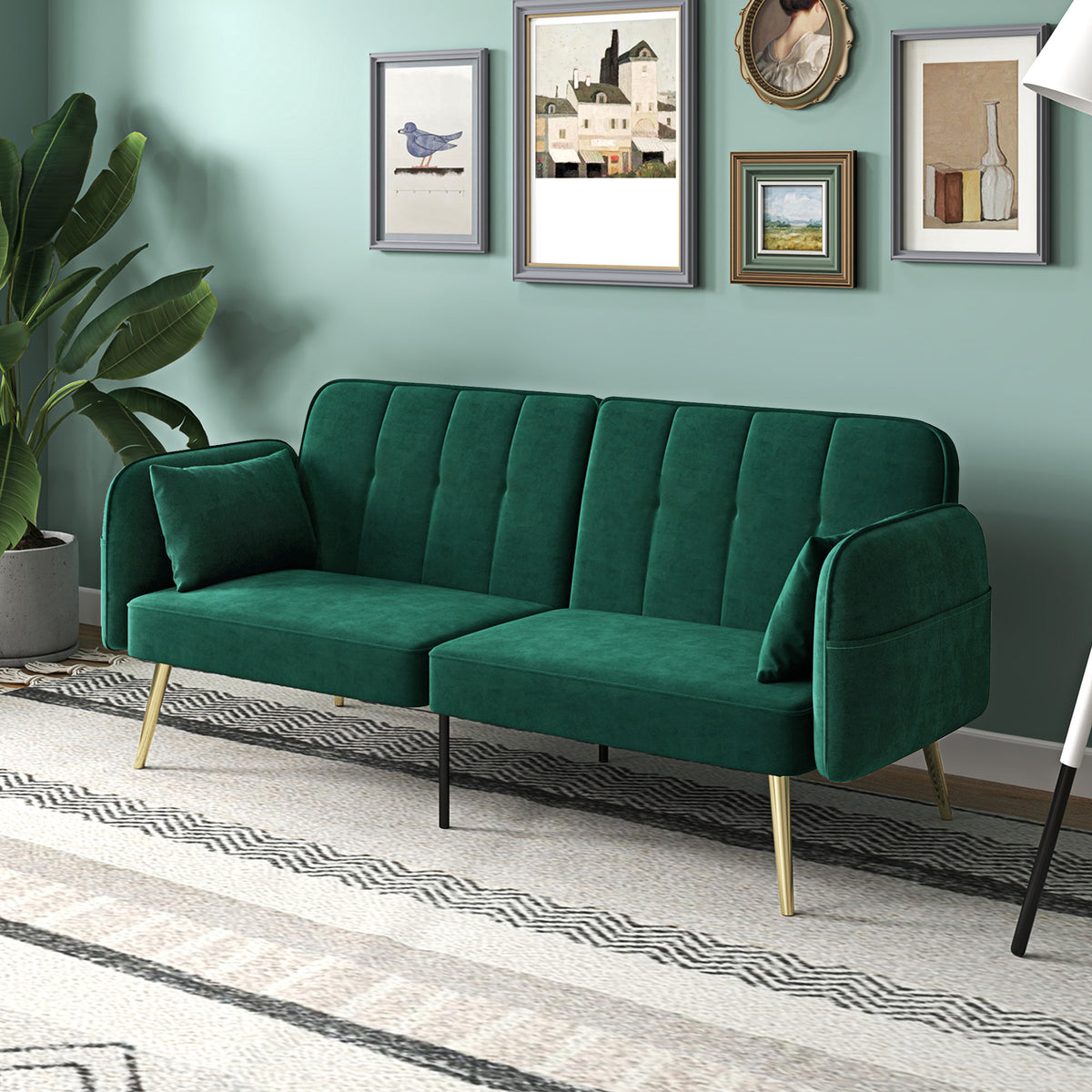 Canapé convertible 2 places canapé-lit canapé clic-clac en tissu velours avec dossier réglable, vert foncé-9