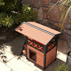 Cabane Chat Extérieur avec Terrasse, Escalier, Toit, Niche Villa, 77 x 50 x 73 cm Marron et Rouge-8