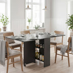 Table pliante de cuisine salle à manger amovible sur roulettes 75 x 140 x 74 cm coloris noir-1