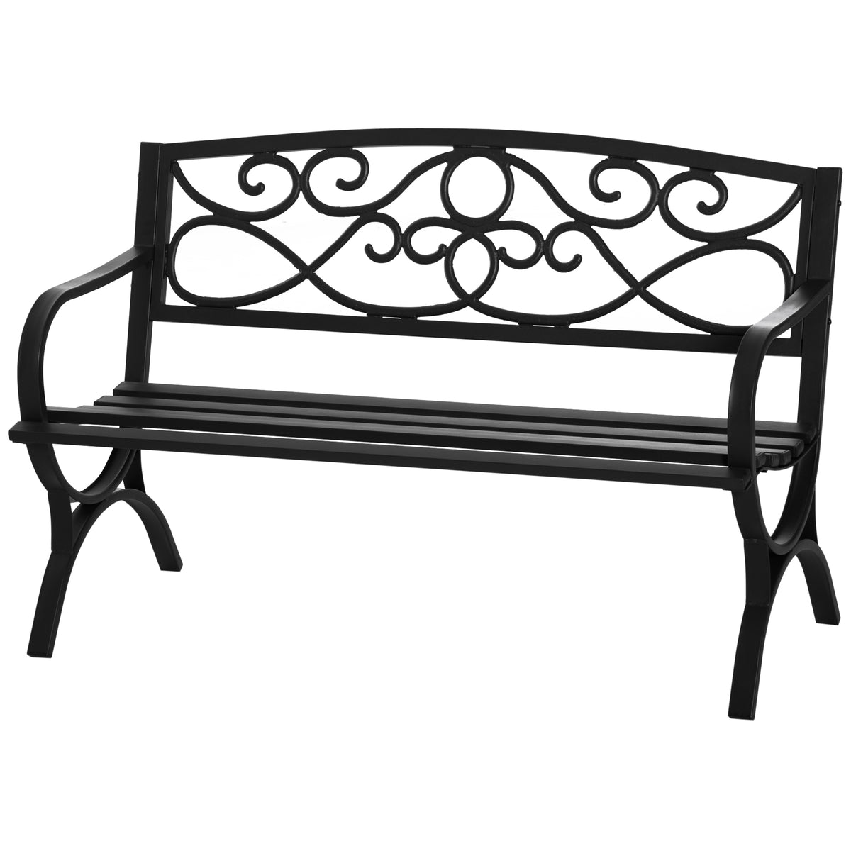 Banc de jardin 2 places banquette extérieur terrasse patio dossier incliné assise à lattes accoudoirs-5