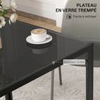 Table à manger pour 4 personnes, table de cuisine avec plateau en verre trempé et pieds en acier, 75 x 75 x 75 cm, noir-3