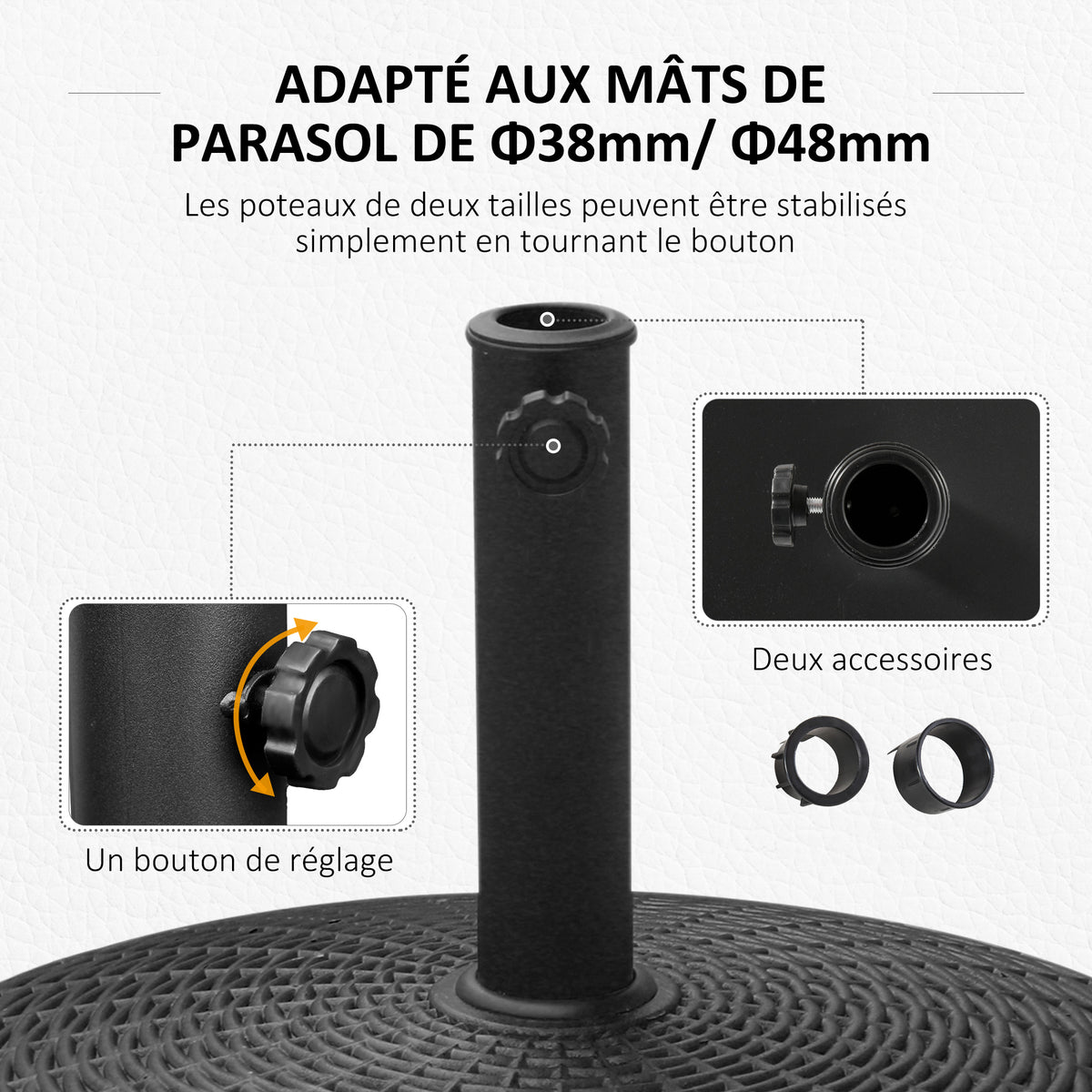 Pied de parasol base de lestage poids net 22,7 kg en résine avec 4 roulettes - dim. Φ52 x 41H cm - Noir-4