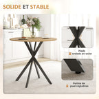 Table à manger ronde pour 2 personnes avec plateau aspect bois et piètement croisé en acier, blanc chêne-5