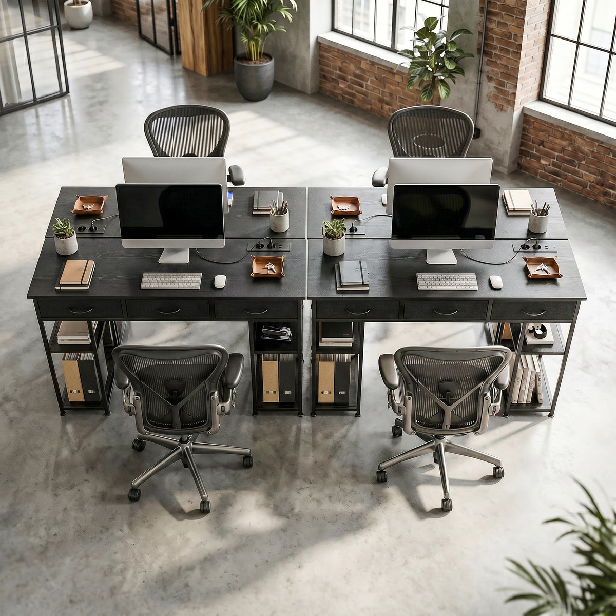 Bureau avec rangement avec prises de courant, 3 tiroirs en tissu et 4 étagères de rangement, 120 x 40 x 76 cm, noir-8