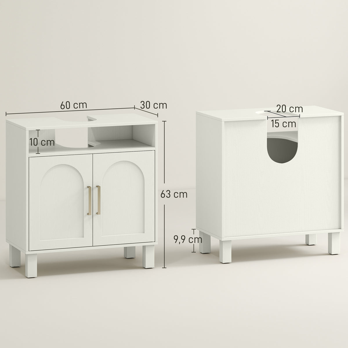 Meuble salle de bain sous lavabo meuble sous lavabo placard 2 portes avec étagère réglable 60 x 30 x 63 cm blanc-2