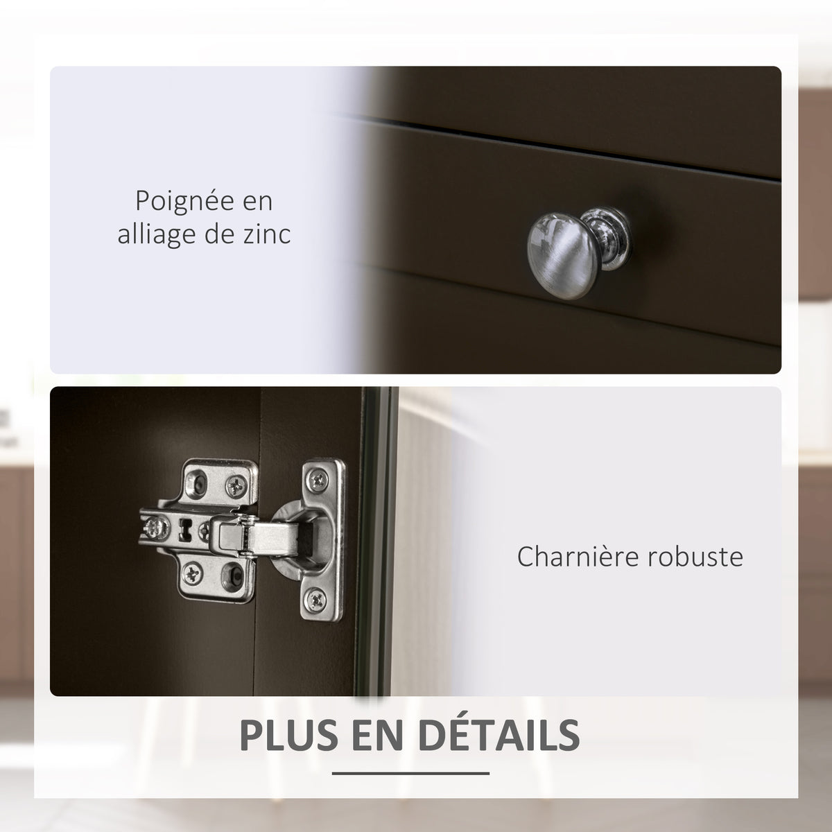 Buffet meuble de rangement 1 placard double porte 2 placards à porte vitrée 2 tiroirs étagère réglable 120x40x90cm noir-5