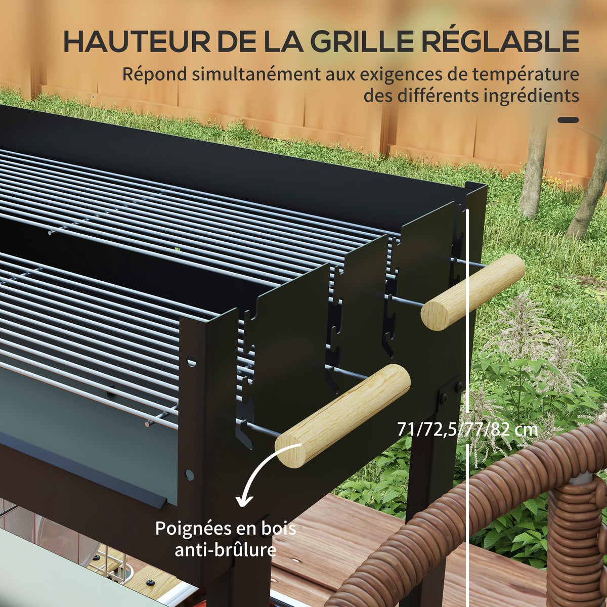 Barbecue à charbon BBQ grill sur pied avec double gril réglable 2 roues et 2 étagères dim. 113L x 53,5l x 82,5H cm noir-4