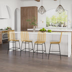 Lot de 4 tabourets de bar, chaises de bar, dossier en cannage et repose-pieds, cadre en acier, 42,5x52x102cm, jaune-9