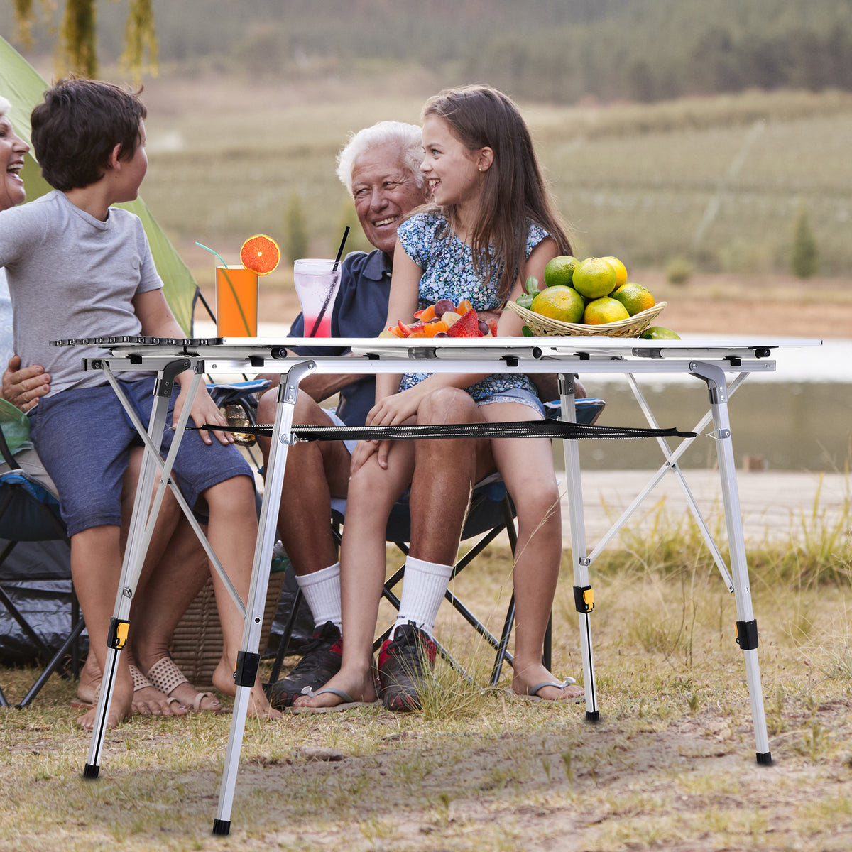 Table pliante en aluminium table de camping table de jardin 6 personnes hauteur réglable + sac de transport-9