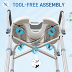 Tabouret de douche, tabouret de bain avec siège rembourrée en U amélioré et accoudoirs, hauteur réglable, gris-8