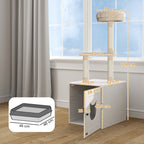 Arbre à chat avec maison de toilettes, tour de jeu 2-en-1 de 129 cm avec cache-litière, poteaux à griffer, crème-2