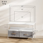 Meuble TV, meuble télé pour téléviseur jusqu'à 47 pouces avec 2 tiroirs et pieds en acier, 98 x 29 x 56 cm, gris clair-2