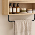 Armoire murale de salle de bain, meuble de rangement suspendu avec 2 portes, étagère ouverte, porte-serviettes, chêne-9