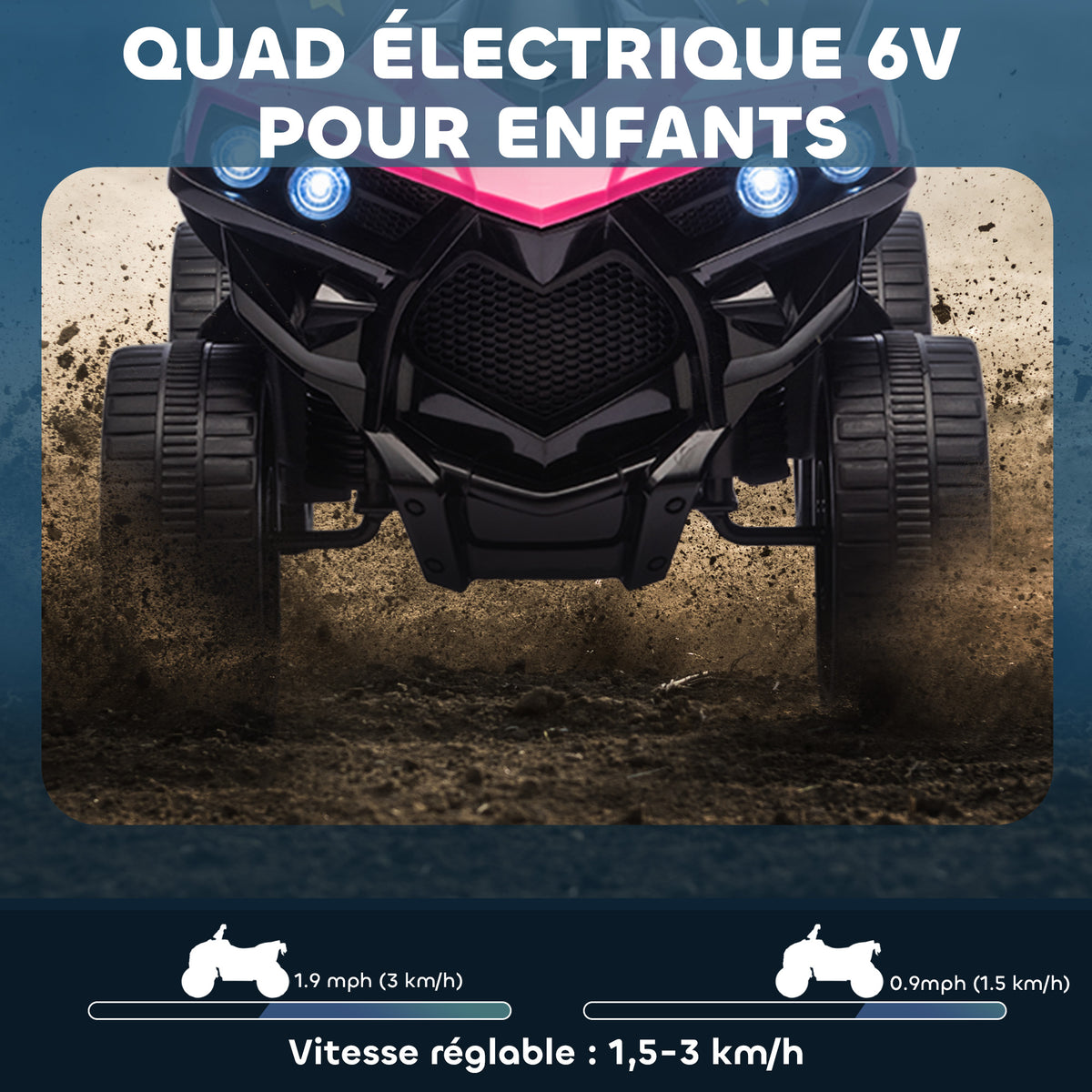 Quad électrique enfant 6V, voiture électrique enfants ATV, musique et phares LED, pour 18 à 56 mois, 70 x 42 x 45 cm, rose-3