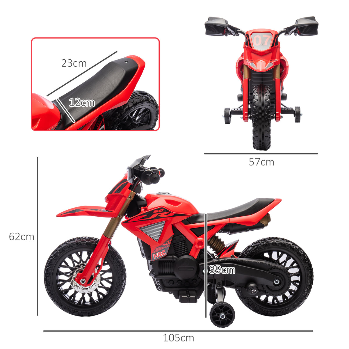 Moto cross électrique pour enfants 3-8 ans, batterie 6 V, 2 moteurs, klaxon et roues d'entraînement, charge 30KG, rouge-2