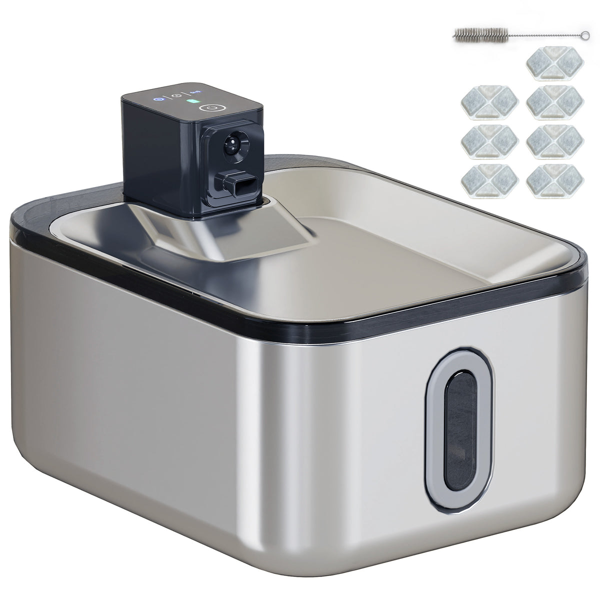Fontaine à eau pour chat automatique en inox 5L, silencieuse, distributeur eau chat 3-étapes filtre chargeur USB, argent-0