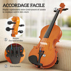 Violon 4/4 ensemble de violon en bois massif pour adultes et débutants avec étui léger et portable 60 x 21 cm marron-6