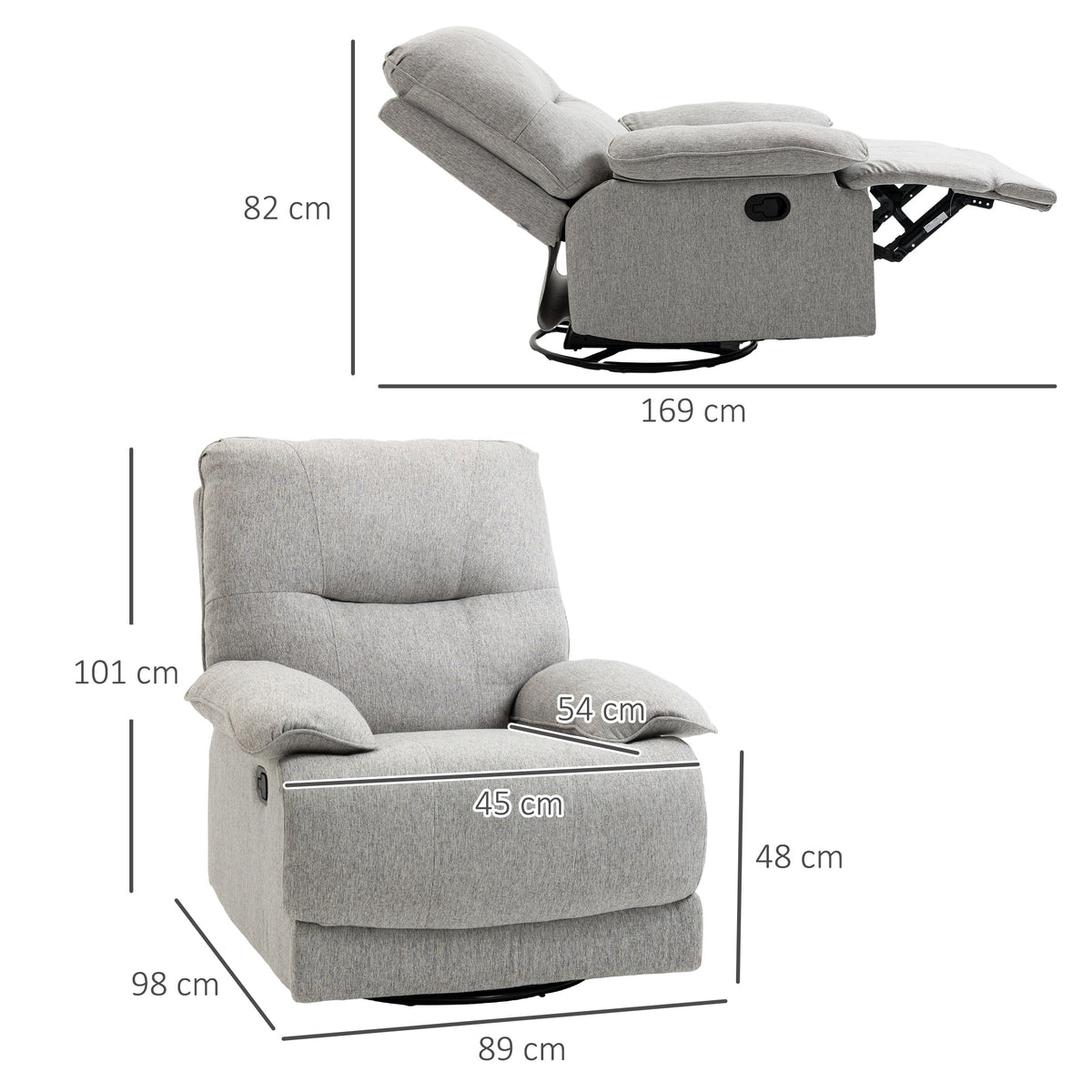 Fauteuil de relaxation inclinable manuellement avec repose-pied ajustable tissu aspect lin gris clair-2