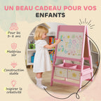 Tableau enfant 3 en 1 chevalet enfants à double face, tableau noir et blanc, avec rouleau de papier 54 x 46 x 94 cm rose-5