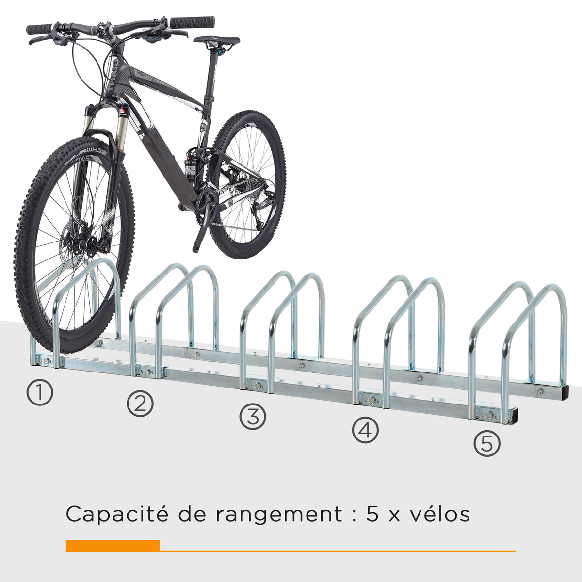 Râtelier 5 vélos range-vélos support de rangement pneu 65 mm sol ou mural pour VTT enfants BMX 145 x 33 x 27 cm acier argent-3