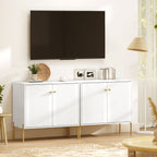 Buffet salon, meuble de rangement avec double porte cannelée, étagère réglable, pieds en acier, 80 x 39,1 x 76 cm, blanc-7