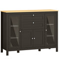 Buffet meuble de rangement 1 placard double porte 2 placards à porte vitrée 2 tiroirs étagère réglable 120x40x90cm noir-0