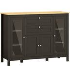 Buffet meuble de rangement 1 placard double porte 2 placards à porte vitrée 2 tiroirs étagère réglable 120x40x90cm noir-0