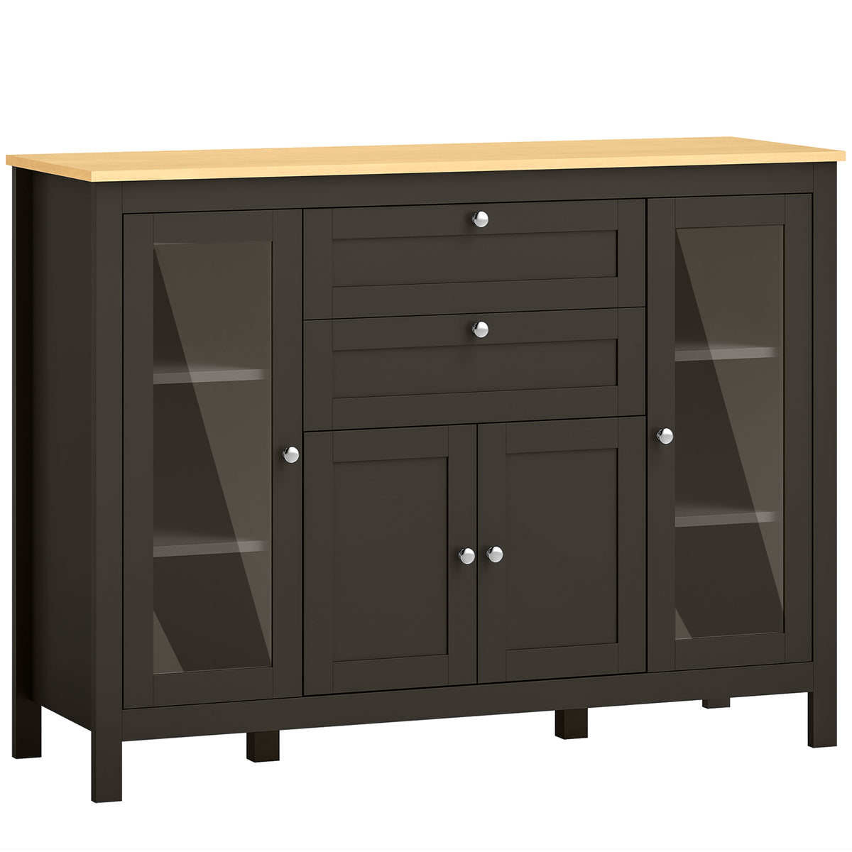 Buffet meuble de rangement 1 placard double porte 2 placards à porte vitrée 2 tiroirs étagère réglable 120x40x90cm noir-0