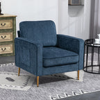 Fauteuil en tissu avec pieds en acier doré, grand confort, pochettes latérales, pour salon, bureau, chambre, bleu-9