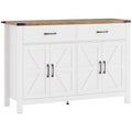 Buffet meuble de rangement style rural 2 tiroirs et 2 placards avec étagères réglables, 120 x 39,3 x 82,5 cm, blanc-0