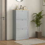 Meuble à chaussures 18 paires, armoire à chaussures avec 3 tiroirs rabattables, étagères réglables, 60x23,5x115cm, gris-9